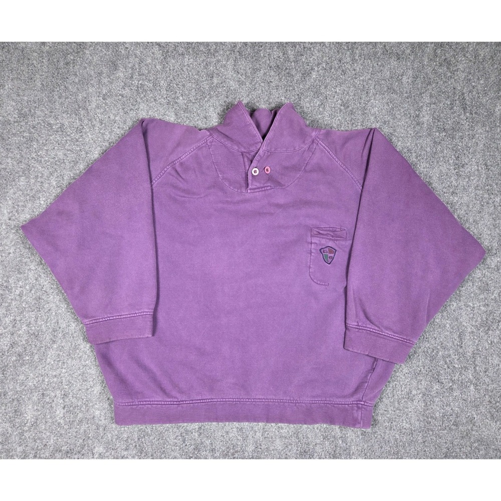 Vintage 90s B.U.M. Equipment Sweatshirt Mens L Purple Shawl Neck Pocket Pullover